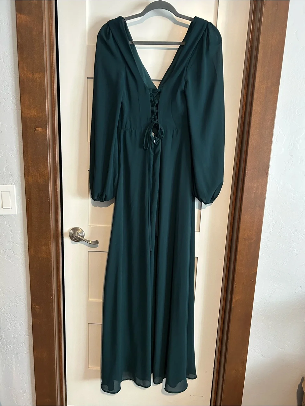 Lulus Marvelous Affair Emerald Green Pleated Lace-Up Maxi Dress Size Large